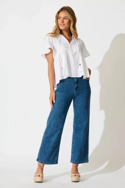 Sale Jency Mid Rise Wide Leg Jean in Dark Blue Denim Bottoms