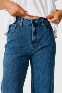 Sale Jency Mid Rise Wide Leg Jean in Dark Blue Denim Bottoms
