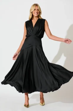 Clearance Jenibelle Maxi Dress in Black Satin Dresses|Party