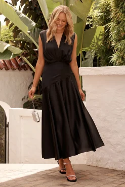 Clearance Jenibelle Maxi Dress in Black Satin Dresses|Party