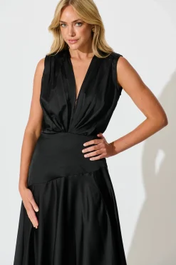 Clearance Jenibelle Maxi Dress in Black Satin Dresses|Party