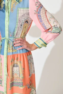 Best Jensen Midi Shirt Dress in Multi Patchwork Print Linen Blend Dresses|Casual