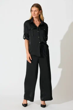 New Jerona Pant in Black Satin Bottoms