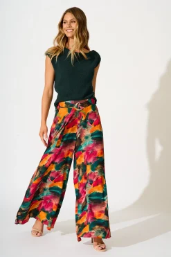 Clearance Jewel Mist Pant in Multi Watercolour Print Bottoms|Pants