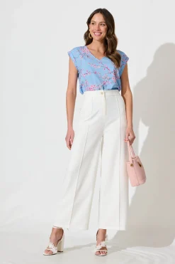 Best Jina Top In Pale Blue With Pink Cherry Blossom Tops