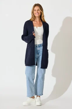Outlet Jodi Knit Cardigan in Navy Wool Blend Knitwear|Knitwear