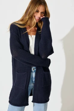 Outlet Jodi Knit Cardigan in Navy Wool Blend Knitwear|Knitwear