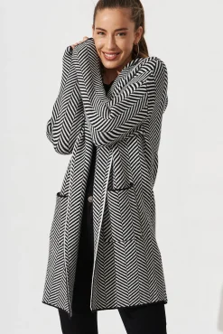 Online Jora Knit Hood Cardigan In Black With Herringbone Wool Blend Knitwear|Knitwear