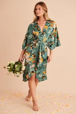 Discount Joyful Midi Dress In Green With Blush Floral Satin Bridesmaids