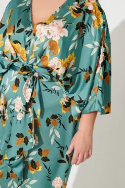 Discount Joyful Midi Dress In Green With Blush Floral Satin Bridesmaids