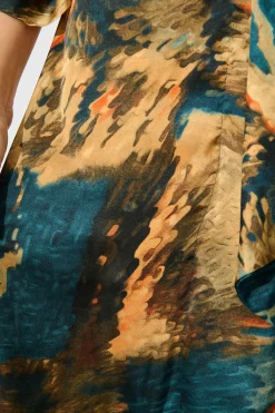 Sale Joyful Midi Dress in Teal Multi Watercolour Satin Dresses|Party