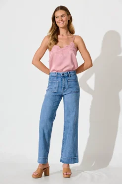 Discount Juan High Rise Wide Leg Jean In Mid Blue Denim Bottoms|Denim