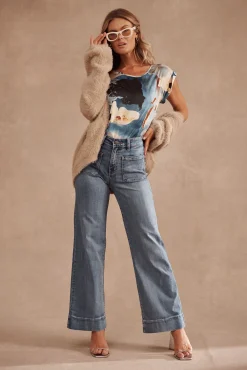 Discount Juan High Rise Wide Leg Jean In Mid Blue Denim Bottoms|Denim