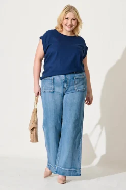 Discount Juan High Rise Wide Leg Jean In Mid Blue Denim Bottoms|Denim