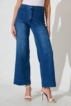 Outlet Juan High Rise Wide Leg Jean In Dark Blue Denim Bottoms|Denim