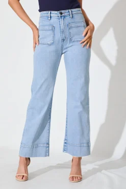 Discount Juani High Rise Wide Leg Jean In Light Blue Denim Bottoms