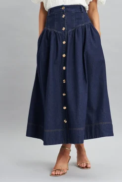 New Judith Maxi Denim Skirt In Dark Blue Bottoms|Denim