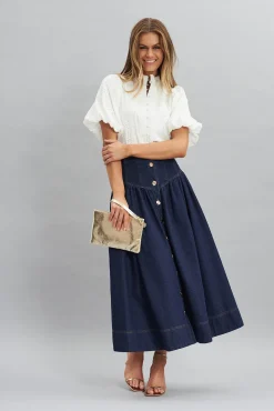 New Judith Maxi Denim Skirt In Dark Blue Bottoms|Denim