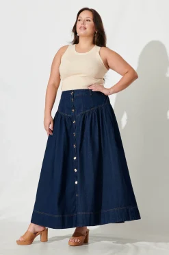 New Judith Maxi Denim Skirt In Dark Blue Bottoms|Denim