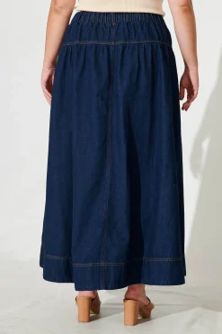 New Judith Maxi Denim Skirt In Dark Blue Bottoms|Denim