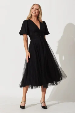 Online Juliet Midi Dress In Black Tulle Dresses|Cocktail