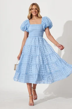 Sale Kaitlyn Midi Dress In Sky Blue Organza Dresses|Cocktail