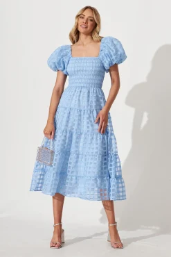 Sale Kaitlyn Midi Dress In Sky Blue Organza Dresses|Cocktail