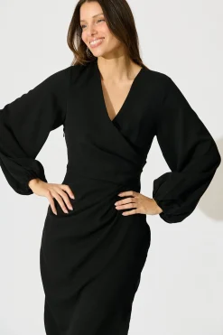 Best Kalisha Midi Dress in Black Satin Dresses|Party