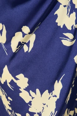 Sale Kalisha Midi Dress in Blue with White Floral Satin Dresses|Party