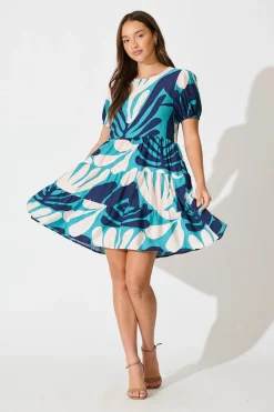 Outlet Kathleen Smock Dress in Multi Blue Print Dresses|Casual