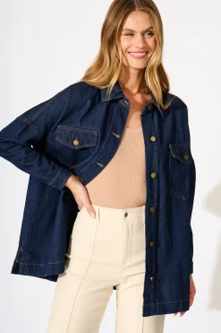 Discount Katya Shacket in Dark Blue Denim Outerwear|Outerwear