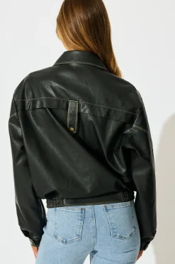 Online Kayla Bomber Jacket in Black Leatherette Outerwear|Outerwear