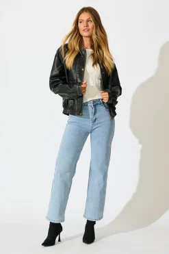 Online Kayla Bomber Jacket in Black Leatherette Outerwear|Outerwear