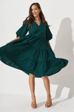 Hot Kehlana Tiered Smock Dress In Emerald Green Dresses|Casual