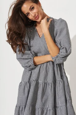 New Kehlana Tiered Smock Dress in Black and White Gingham Dresses|Casual