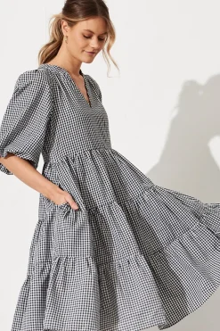 New Kehlana Tiered Smock Dress in Black and White Gingham Dresses|Casual