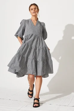 New Kehlana Tiered Smock Dress in Black and White Gingham Dresses|Casual