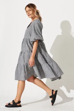 New Kehlana Tiered Smock Dress in Black and White Gingham Dresses|Casual