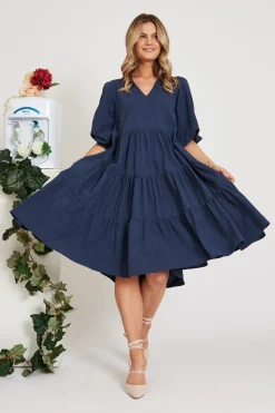 New Kehlana Tiered Smock Dress In Navy Dresses