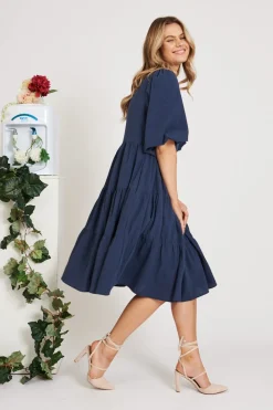 New Kehlana Tiered Smock Dress In Navy Dresses