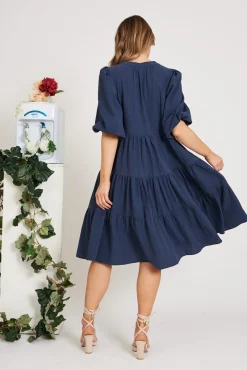 New Kehlana Tiered Smock Dress In Navy Dresses