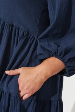 New Kehlana Tiered Smock Dress In Navy Dresses