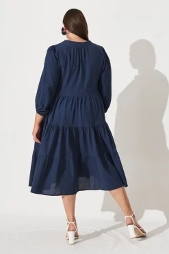 New Kehlana Tiered Smock Dress In Navy Dresses