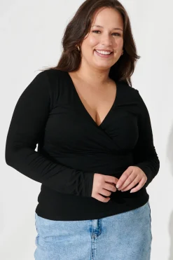 Online Kennedi Mock Wrap Top In Black Jersey Tops|Casual