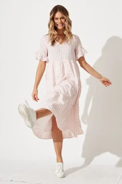 Fashion Kristen Midi Smock Dress In Blush Gingham Dresses|Casual