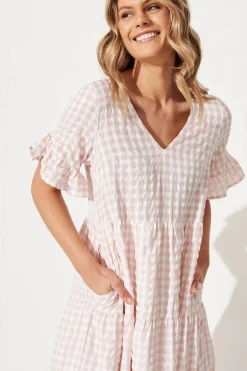 Fashion Kristen Midi Smock Dress In Blush Gingham Dresses|Casual