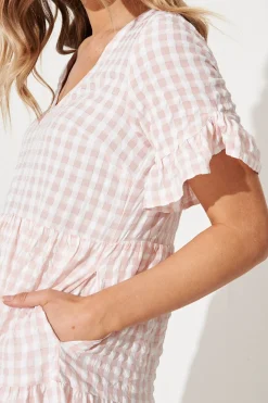 Fashion Kristen Midi Smock Dress In Blush Gingham Dresses|Casual