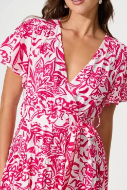 Hot Kristianne Midi Dress In White With Pink Floral Dresses|Casual
