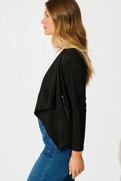 Best Kylah Waterfall Jacket in Black Suedette Outerwear|Outerwear