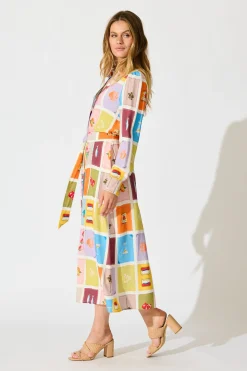 New La Dolce Vita Maxi Shirt Dress in Multi Conversational Print Dresses|Casual